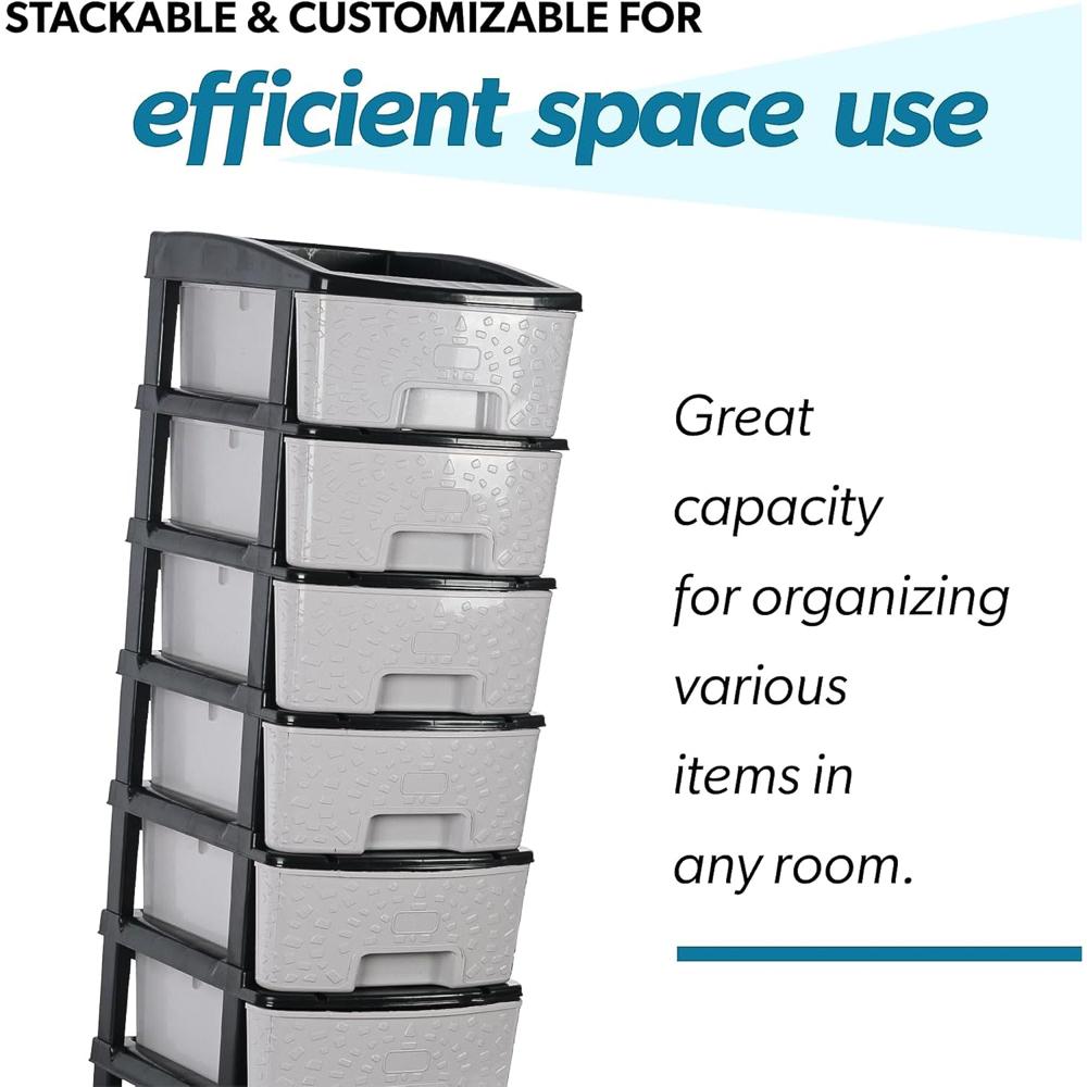 6-Layer Heavy-Duty Plastic Drawer Organizer Cabinet with Stone Texture Drawers