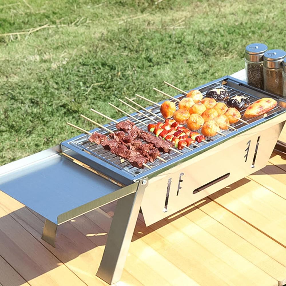 Portable BBQ Barbecue Grill Stainless Steel Folding Charcoal Grill (1 Set)
