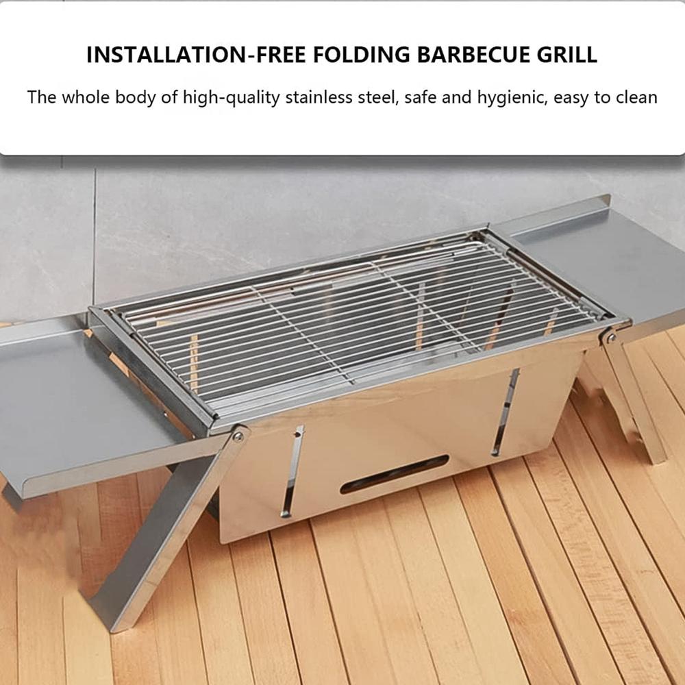 Portable BBQ Barbecue Grill Stainless Steel Folding Charcoal Grill (1 Set)