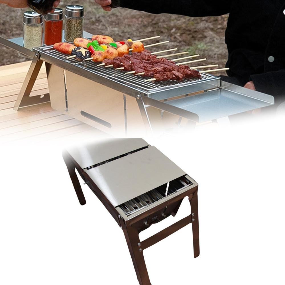 Portable BBQ Barbecue Grill Stainless Steel Folding Charcoal Grill (1 Set)