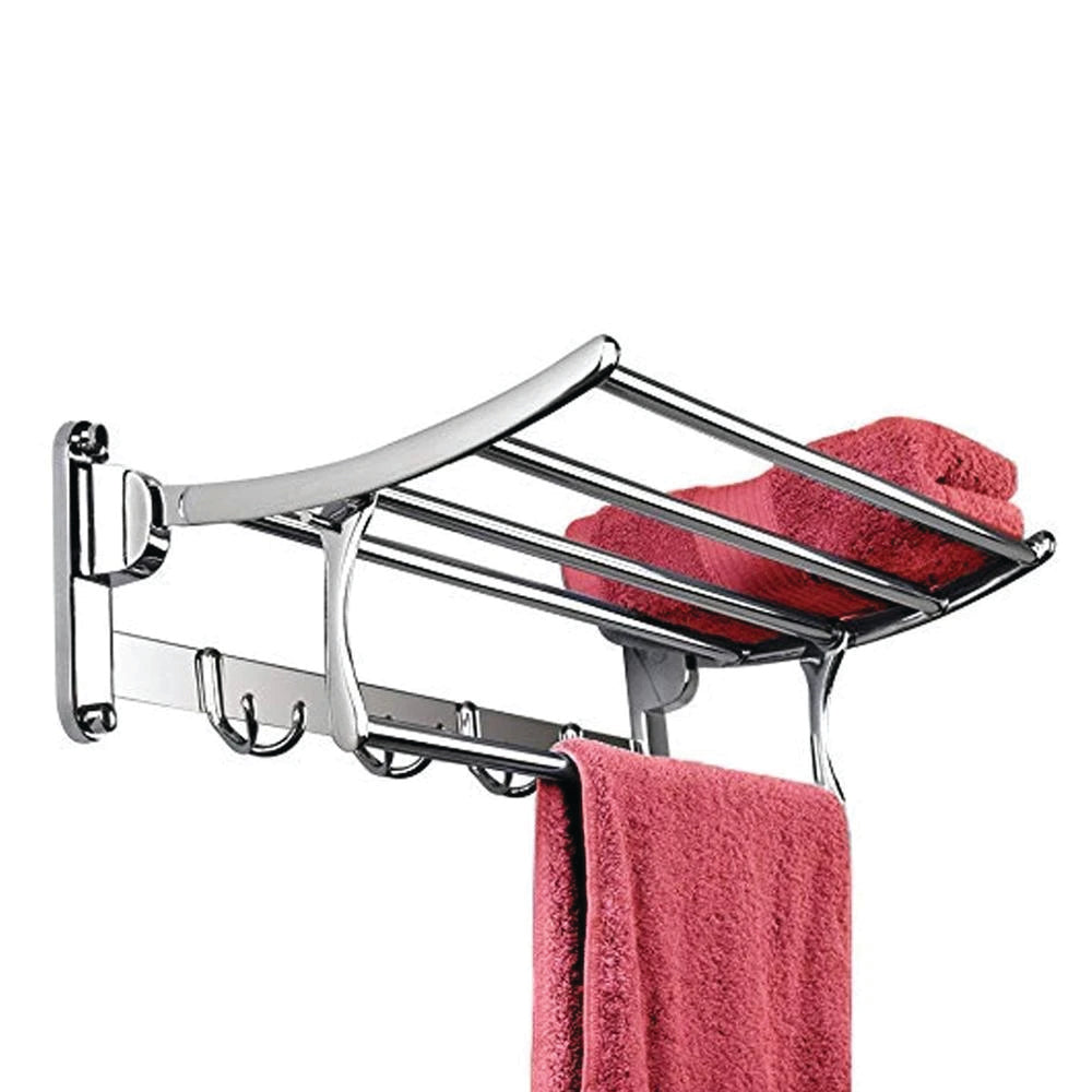 Stainless Steel Folding Towel Rack Cum Towel Bar 18 Inch - Color: Silver