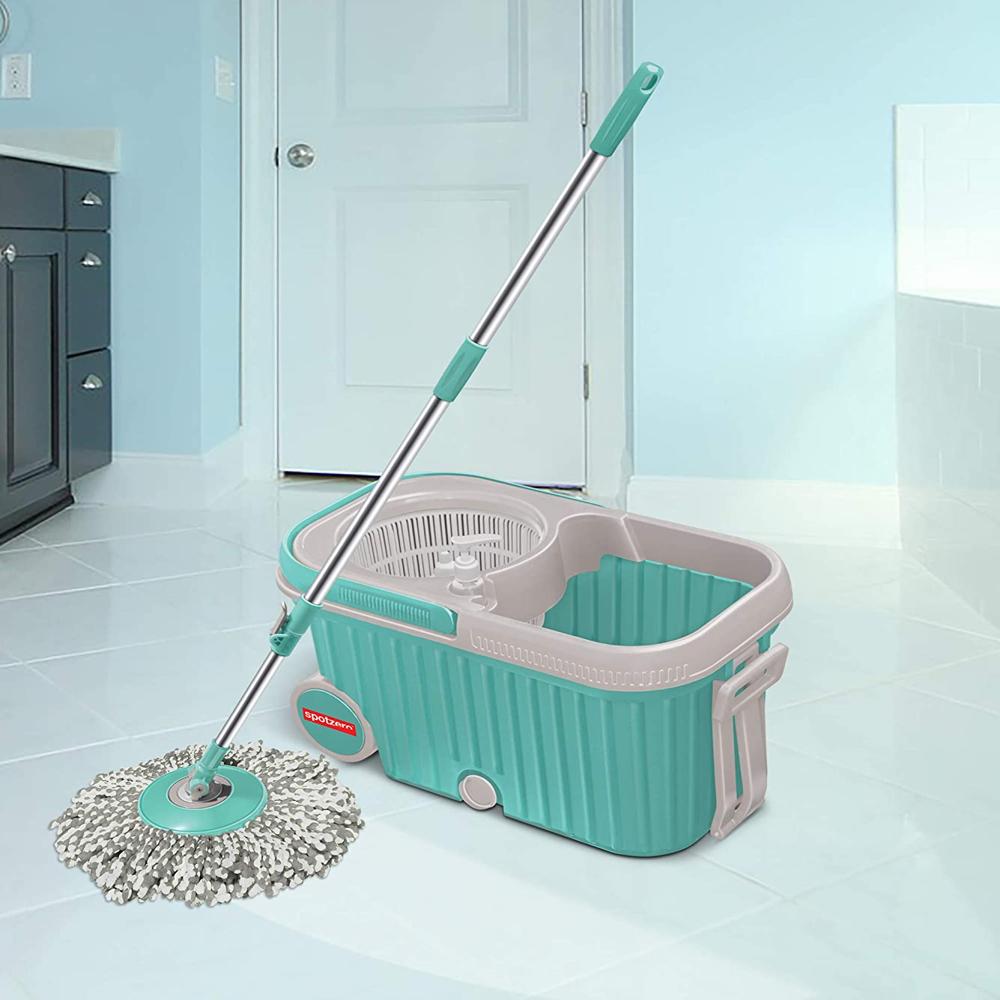 Spin Mop With Bigger Wheels And Plastic Auto Fold Handle For 360 Degree Cleaning - Color: Mix
