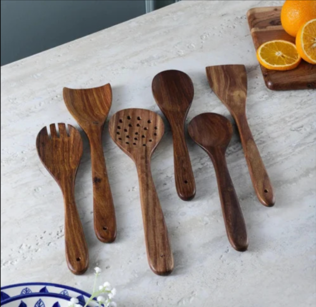 Wooden Cooking Spoon Set - Color: Brownish