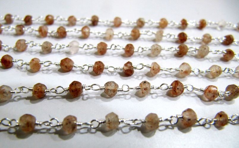 Copper Rutilated Quartz Rondelle Faceted 4mm Size wire wrapped aati beaded Rosary chain 