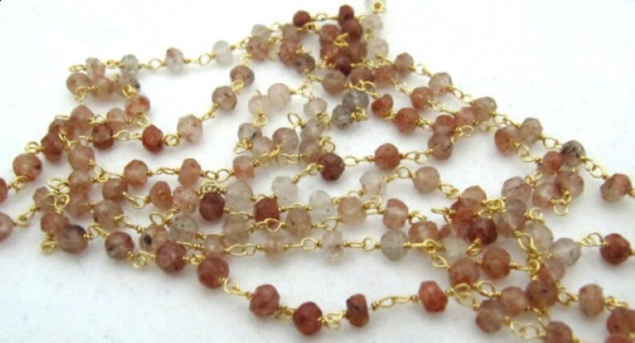 Copper Rutilated Quartz Rondelle Faceted 4mm Size wire wrapped aati beaded Rosary chain 