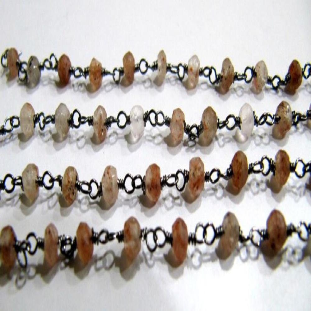 Copper Rutilated Quartz Rondelle Faceted 4mm Size wire wrapped aati beaded Rosary chain 