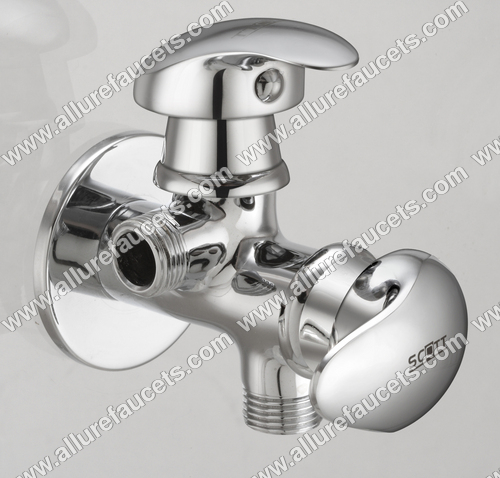 2 Way Angle Valve - Brass, Compact Size, Silver Chrome Finish | Ergonomic 2-Way Design, Leak Proof, High Strength, Wall-Mounted, Long Lasting Shine