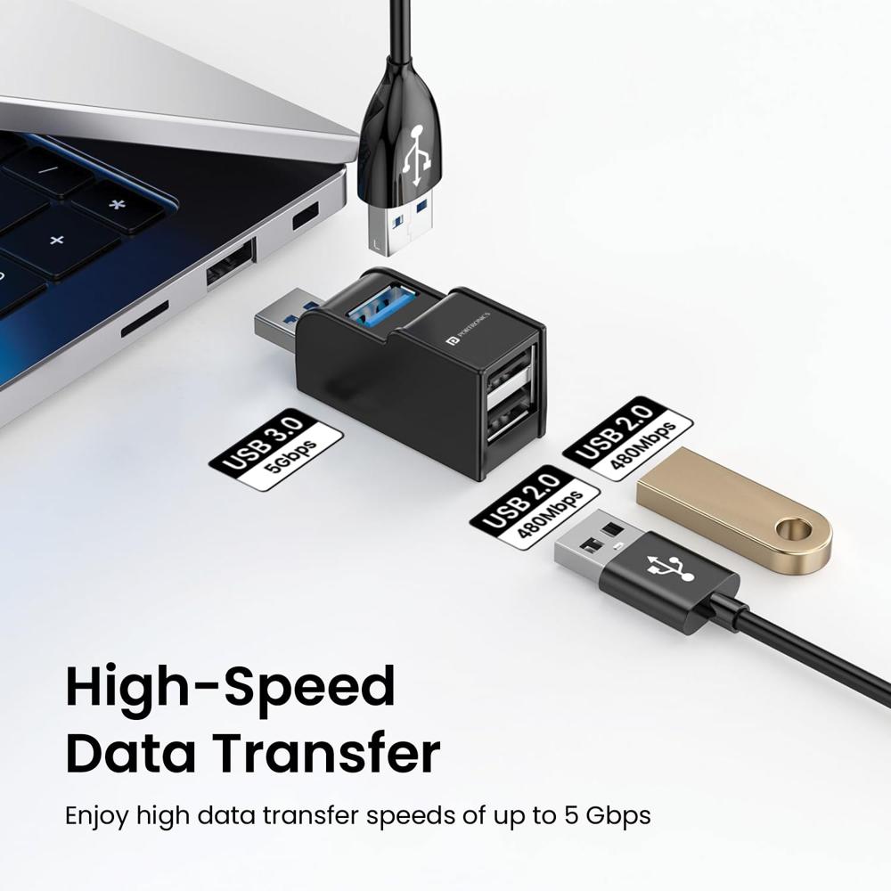 Portronics Mport 3A USB Hub Dock (3-in-1), Multiport Adapter with USB 3.0 & 2-