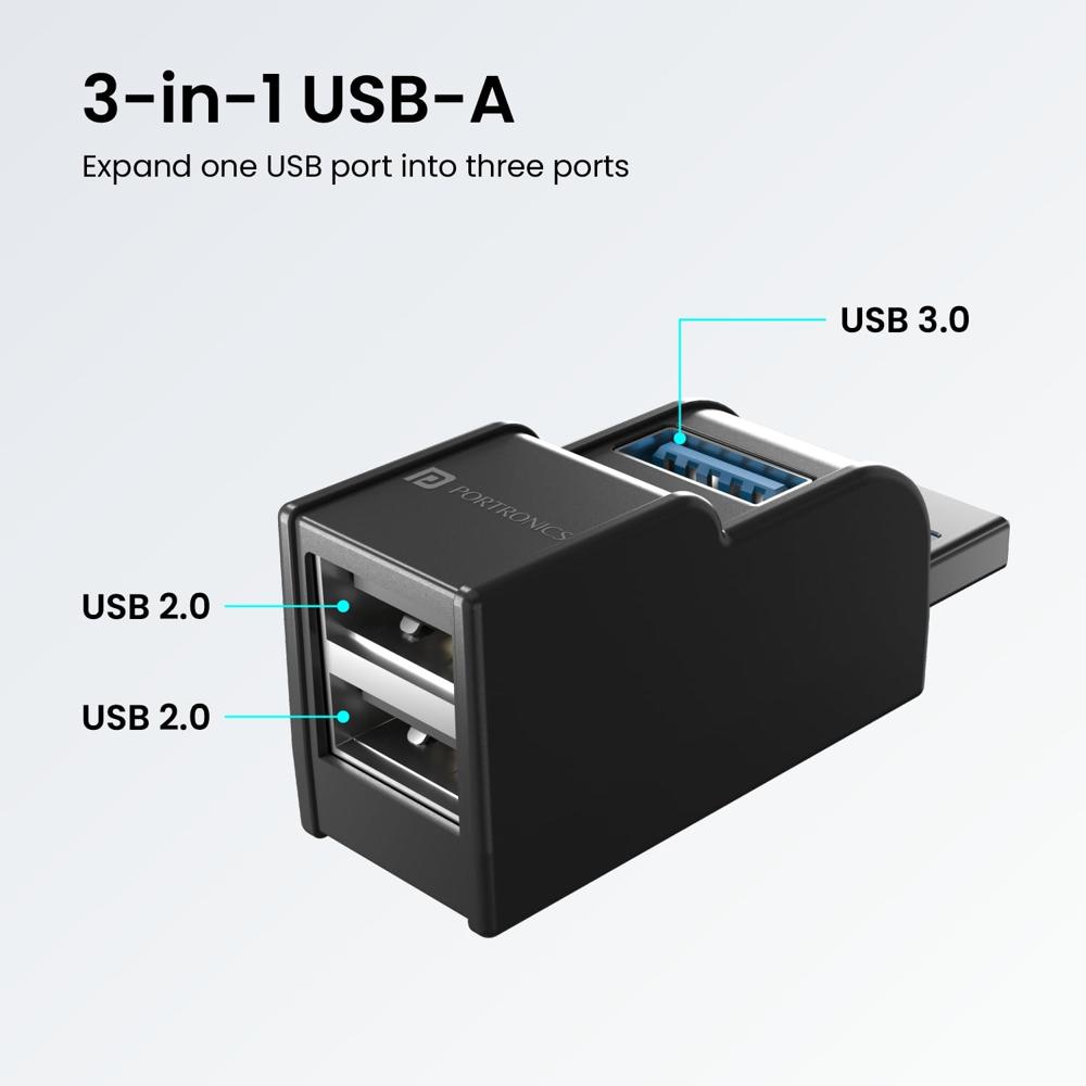 Portronics Mport 3A USB Hub Dock (3-in-1), Multiport Adapter with USB 3.0 & 2-