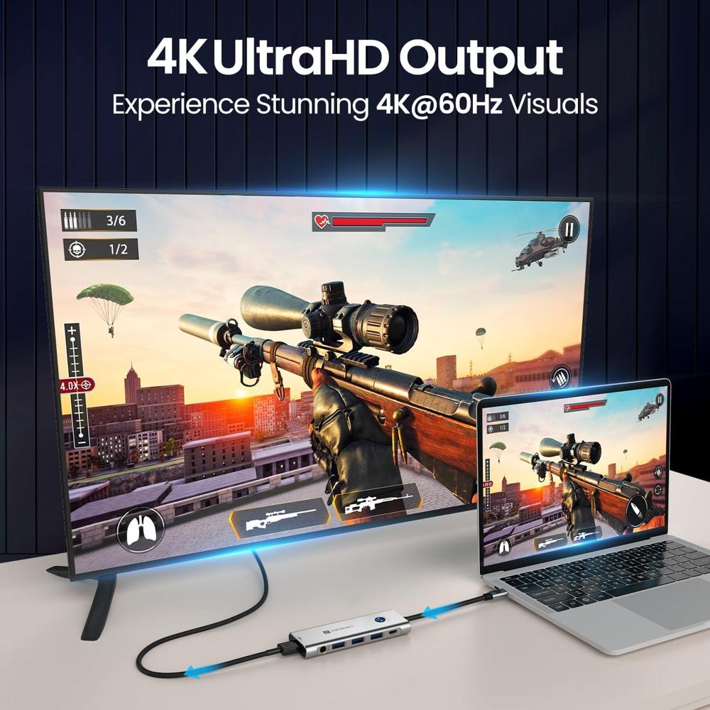 Portronics Mport One USB C Hub Dock (9-in-1) with 4K 60Hz HDMI, 3-Port USB,