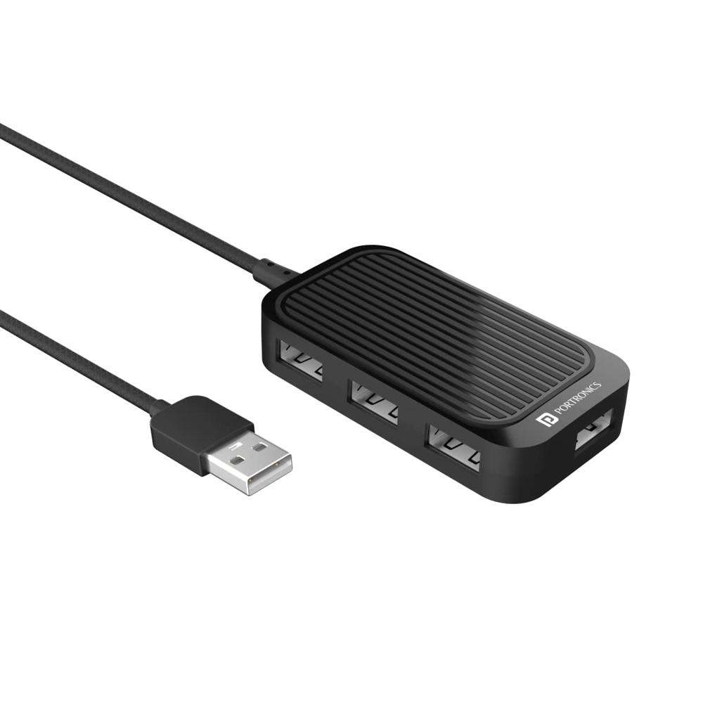 Portronics Mport 4d Usb Hub Dock (4-in-1), Multiport Usb Dock With Long Cable - Color: Black