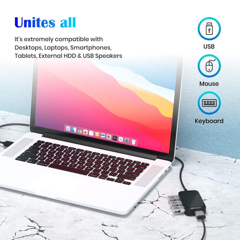 Portronics Mport 4D USB Hub Dock (4-in-1), Multiport USB Dock with Long Cable