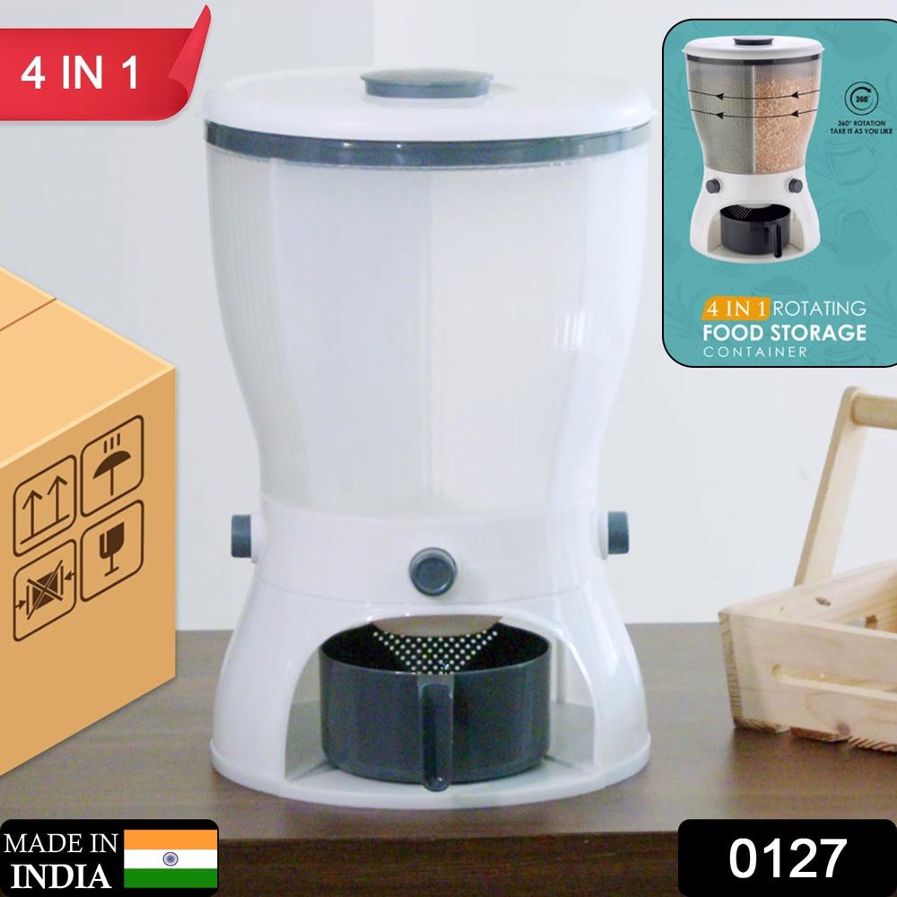 4-In-1 10L Rice & Grain Storage Dispenser - Color: White
