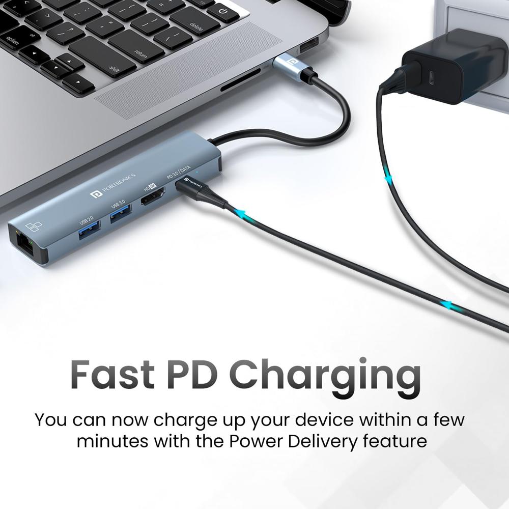 Portronics Mport 51 5-in-1 Type C HUB/Docking Station with RJ 45 Ethernet