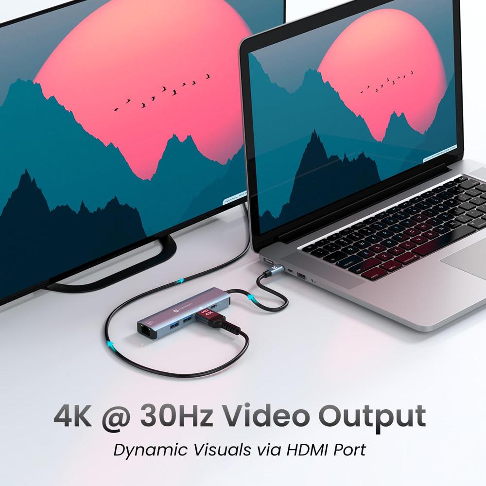 Portronics Mport 51 5-in-1 Type C HUB/Docking Station with RJ 45 Ethernet