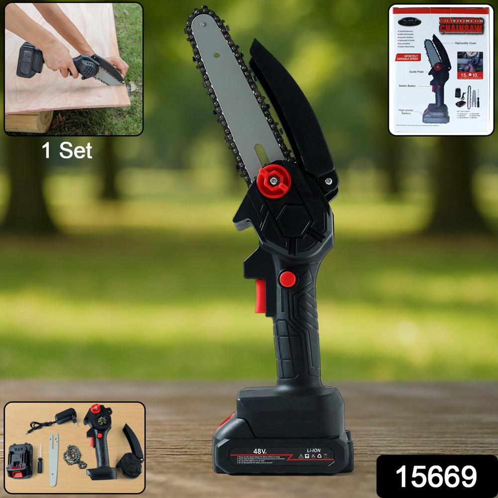 Cordless Mini Electric Chainsaw with Rechargeable Battery (1 Set)