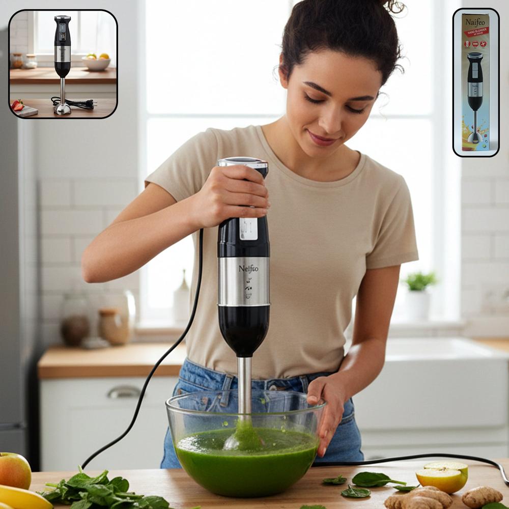 Stainless Steel Handheld Emulsion Blender With Four-Blade Blade (300W / 1 Pc) - Color: Silver