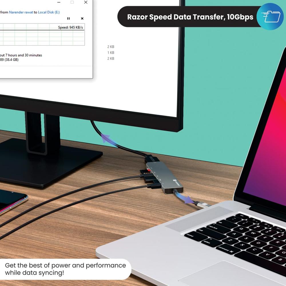 Portronics Mport 52 USB C Hub Dock (7-in-1), Multiport Adapter with 4K HDMI, 60 W PD Charging, USB