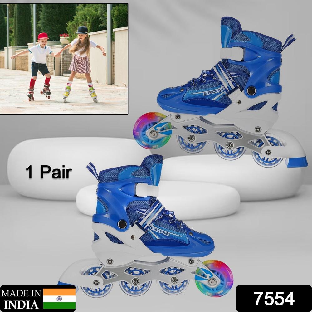 Inline Skates with LED Flashing Light Adjustable Length Premium Quality Skates Pair