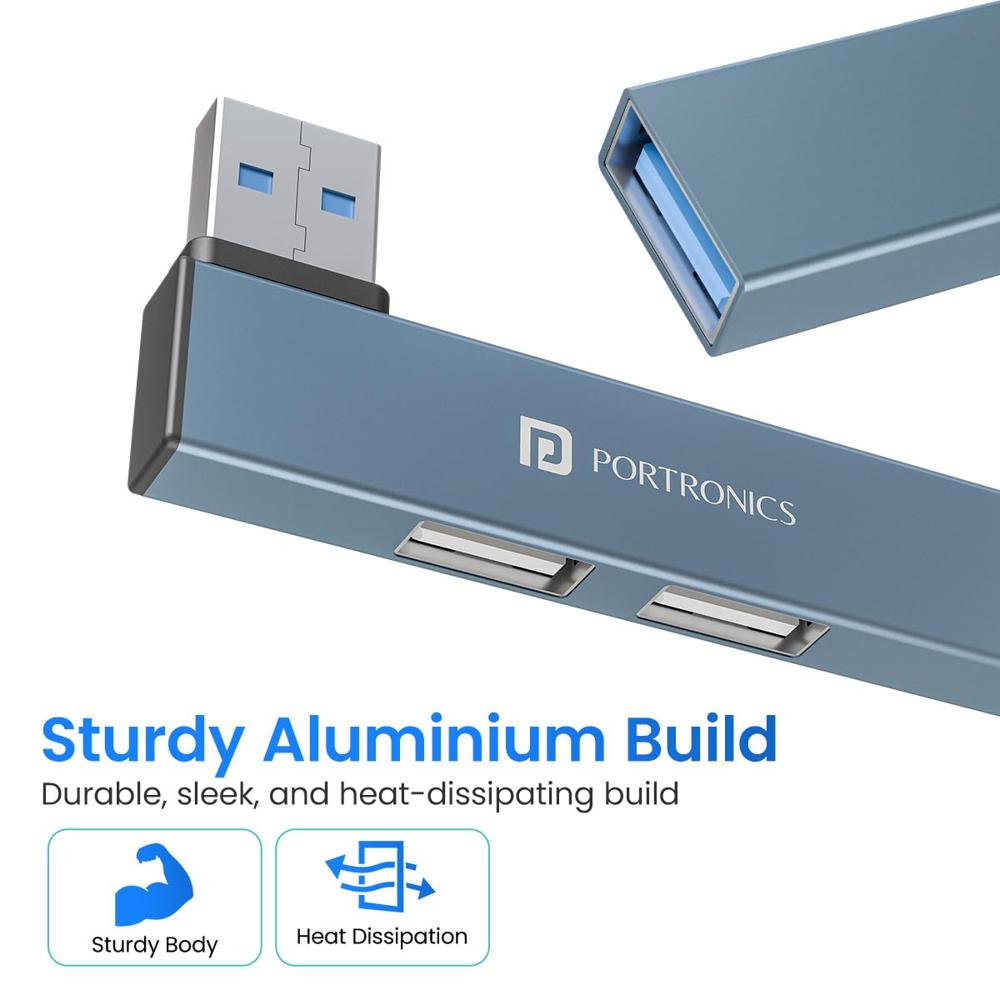 Portronics Mport Mino A USB 3.0 Hub Dock (3-in-1) with USB 3.0 SuperSpeed, Compact L-Shape