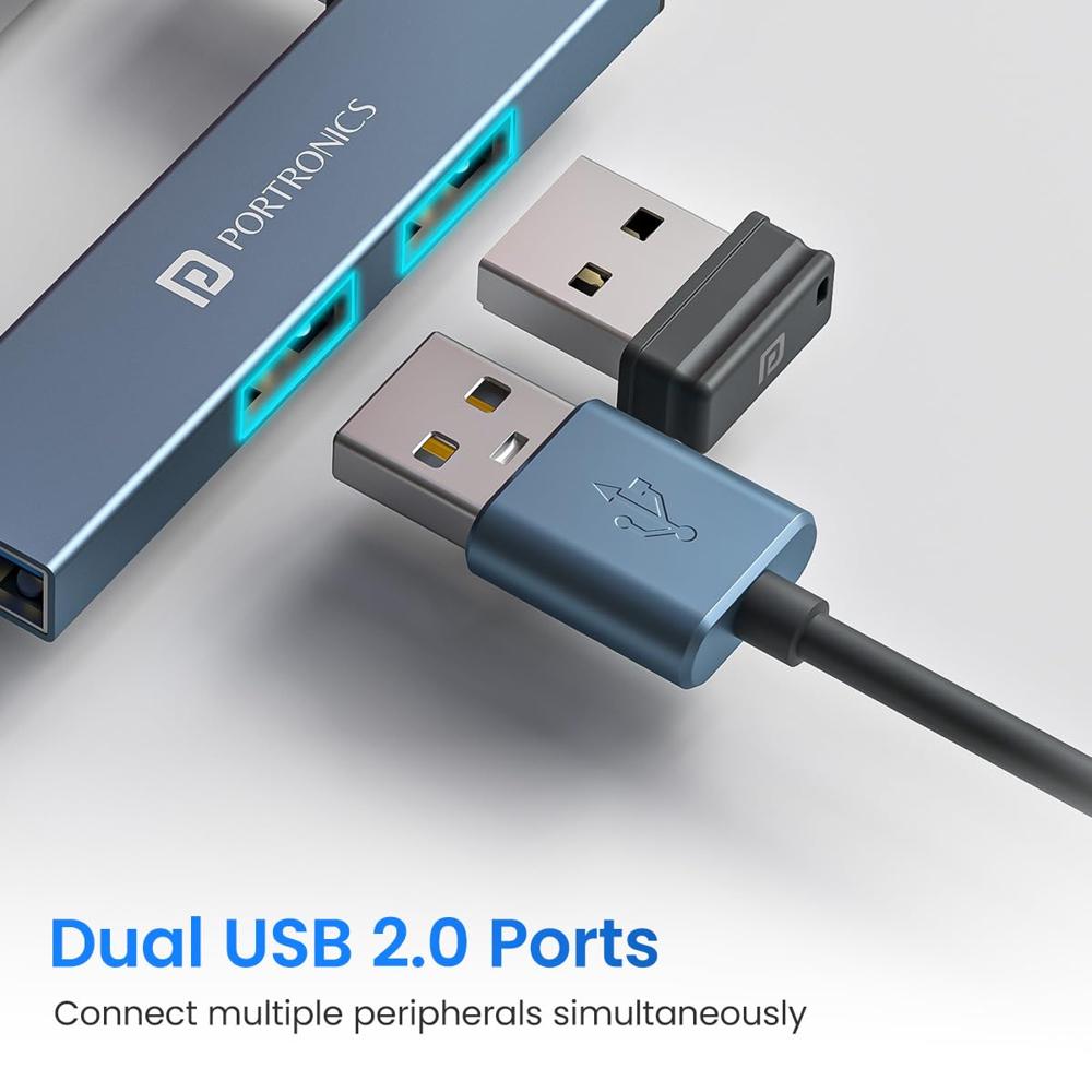 Portronics Mport Mino A USB 3.0 Hub Dock (3-in-1) with USB 3.0 SuperSpeed, Compact L-Shape