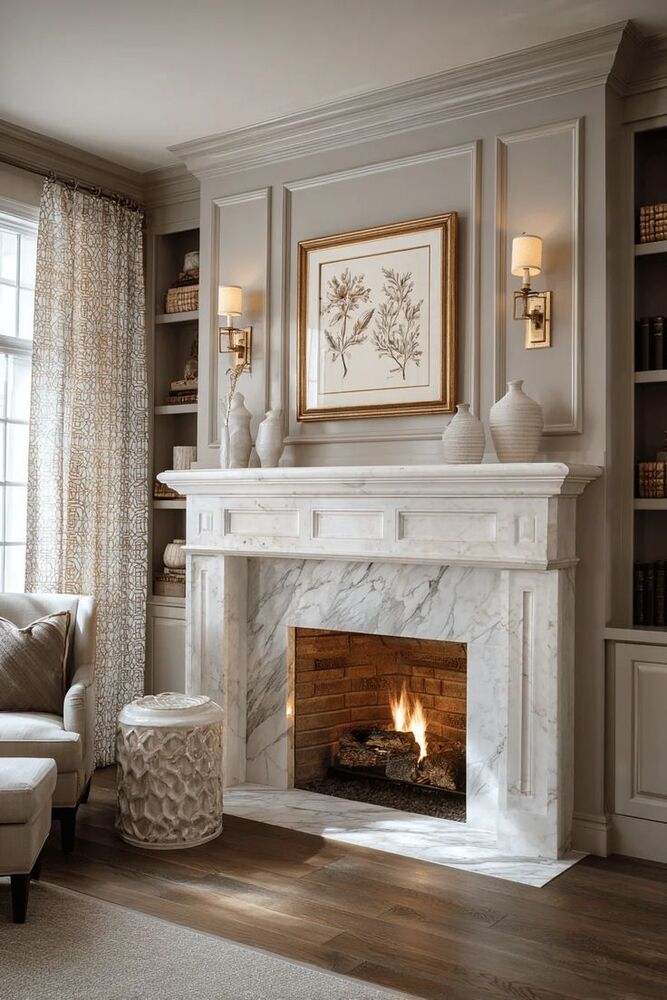 Luxury White Marble Fireplace