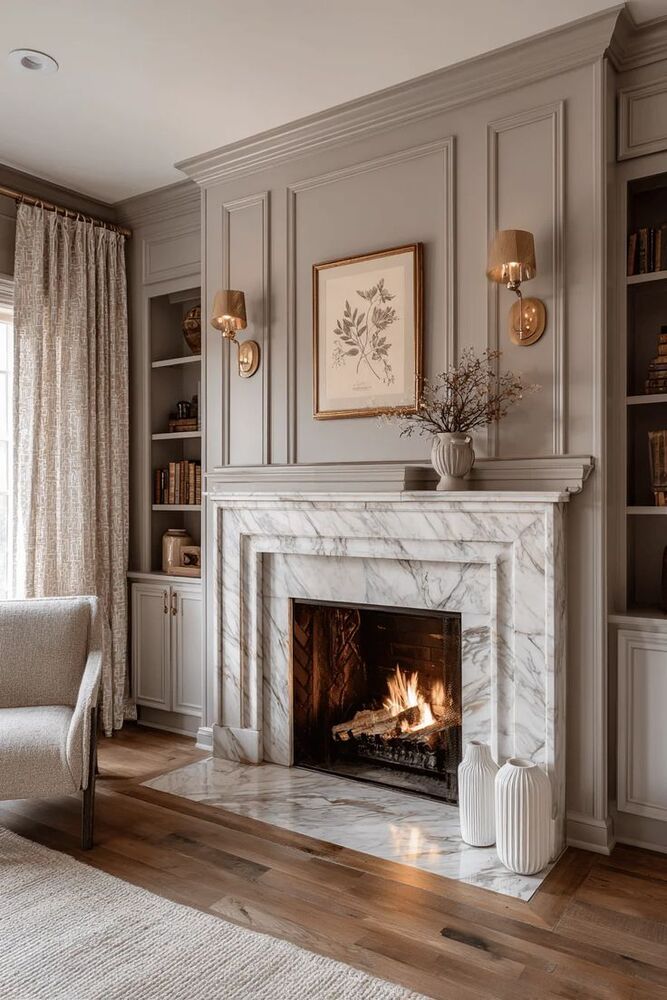 Modern Minimalist Marble Fireplace