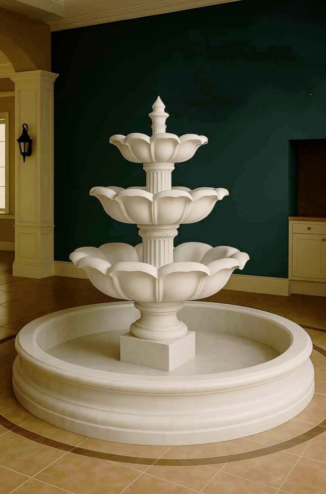 Three Tier White Marble Water Fountain