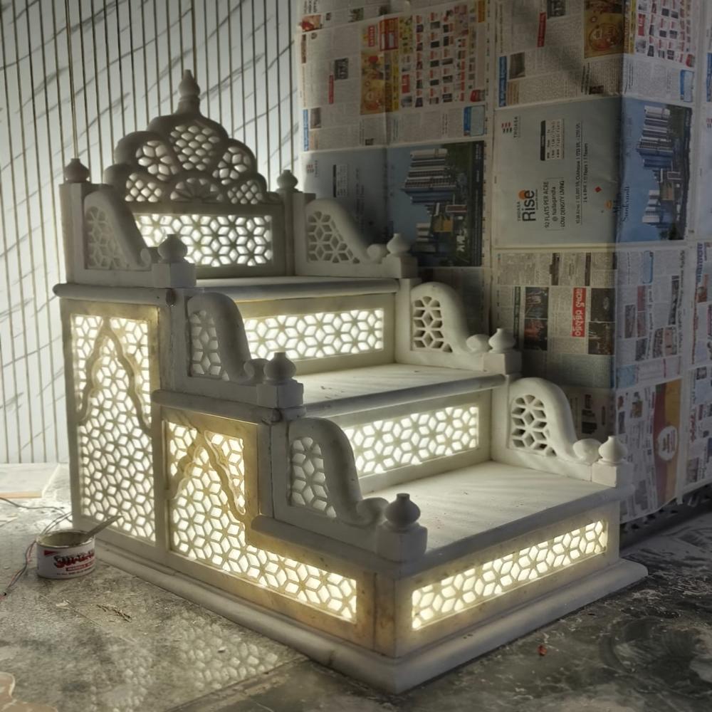 Handcrafted White Marble Masjid Mimbar