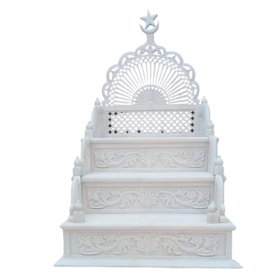 Decorative White Marble Masjid Mimber