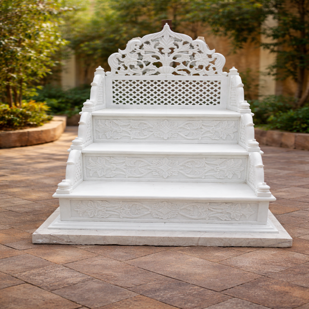 Handcrafted White Marble Masjid Mimbar