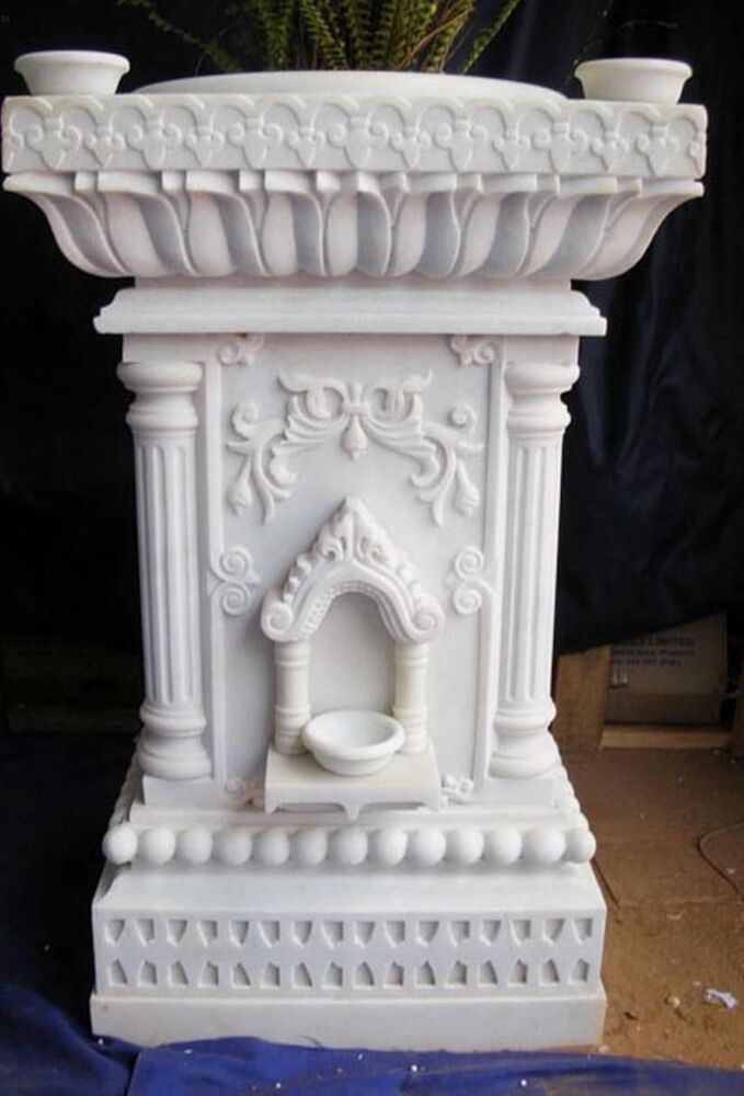 Decorative White Marble Tulsi Pot