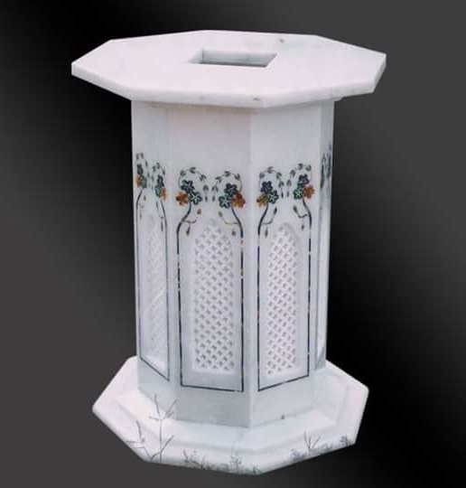 Handmade White Marble Inlay Tulsi Pot