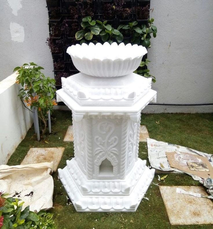 White Makrana Marble Tulsi Pot