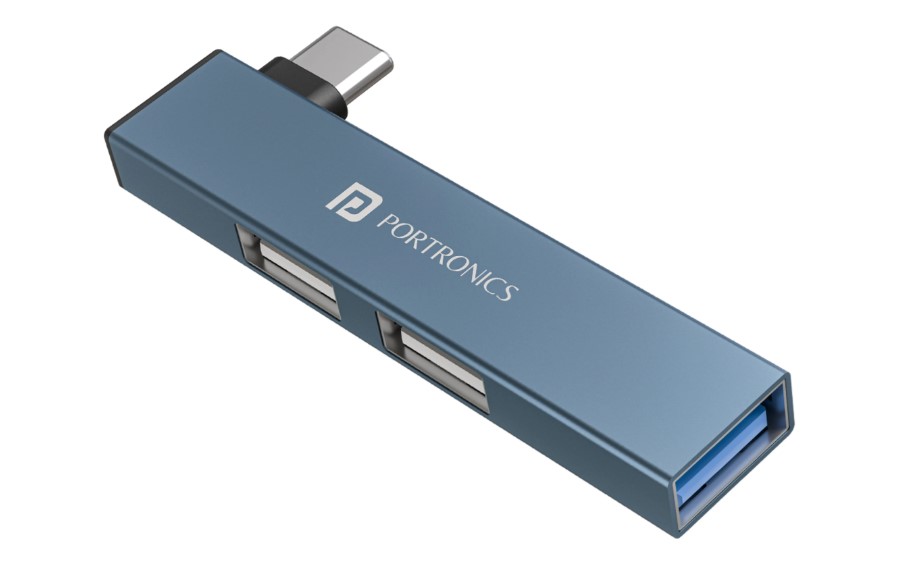 Portronics Mport Mino C USB-C Hub with 3 USB Ports, Type C Plug, USB 3.0, 2-Port USB 2.0 POR-2730 USB Hub (Grey)