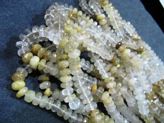 Golden Rutilated quartz Rondelle Faceted 8 to 9mm Golden Rutile faceted Strands 8inches long