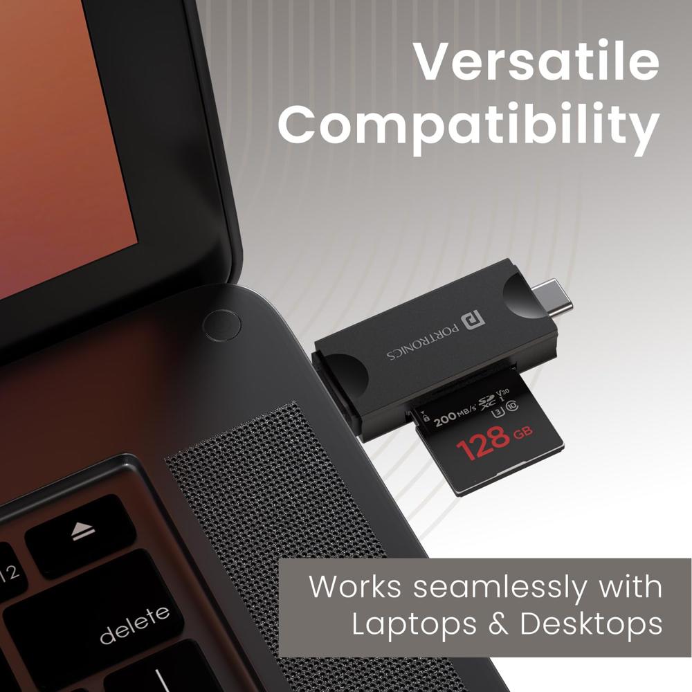 Portronics Mport 30 Plus Card Reader with Storage Case for microSD & SD Cards, Type-C &