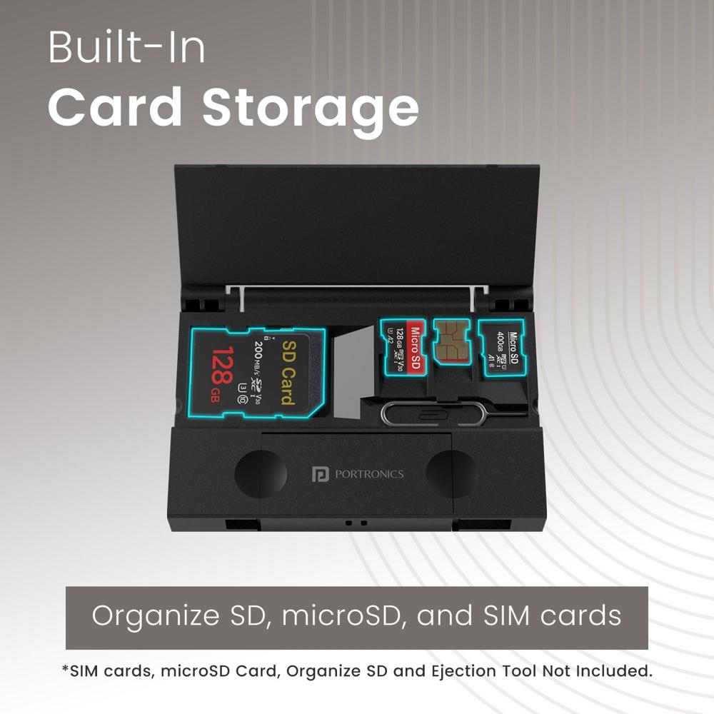Portronics Mport 30 Plus Card Reader with Storage Case for microSD & SD Cards, Type-C &