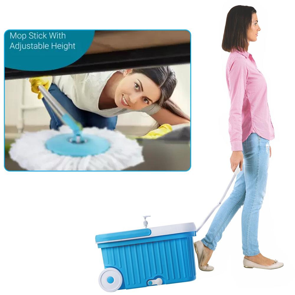 Sporty Plastic Spin Mop with Bigger Wheels & Auto Fold Handle for 360 Cleaning
