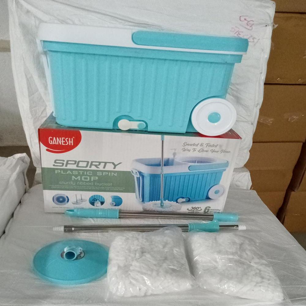 Sporty Plastic Spin Mop with Bigger Wheels & Auto Fold Handle for 360 Cleaning