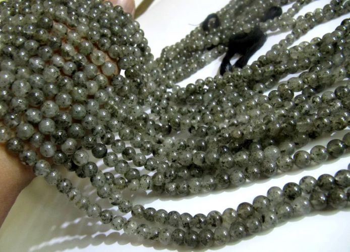 Natural Genuine Black Rutilated Round Plain Smooth 6 mm Beads Strand 13 Inches Long