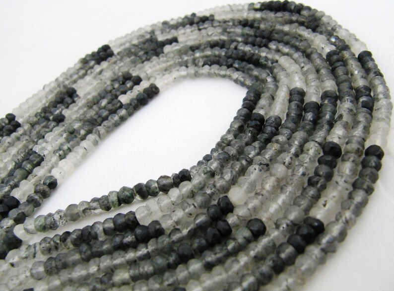 Natural  Black Rutilated Quartz Rondelle Faceted Beads Size 4-5mm Sold per Strand of 13inch Long