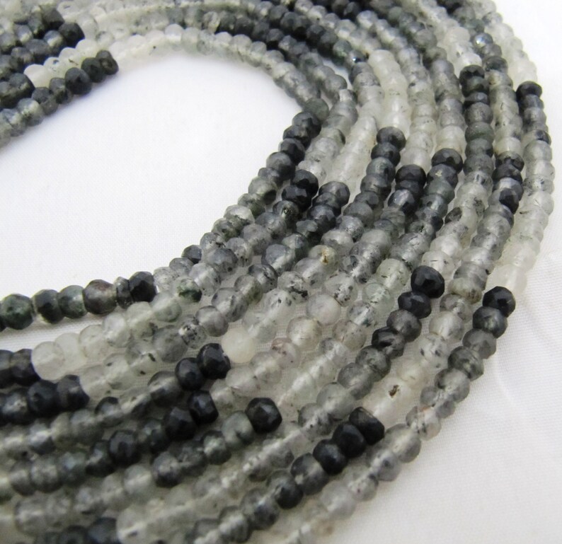 Natural  Black Rutilated Quartz Rondelle Faceted Beads Size 4-5mm Sold per Strand of 13inch Long