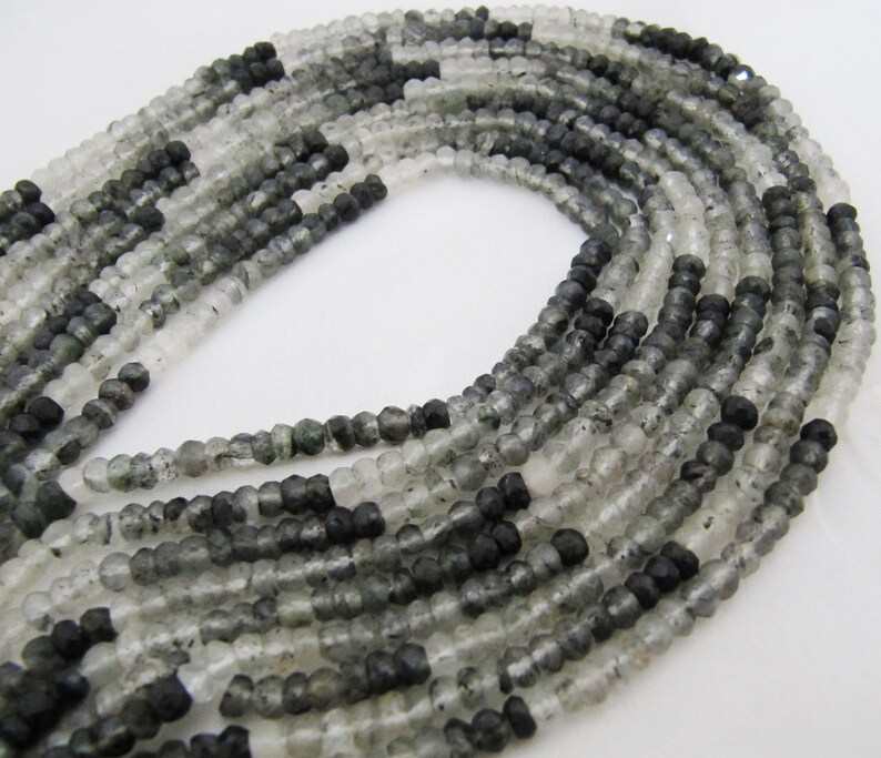 Natural  Black Rutilated Quartz Rondelle Faceted Beads Size 4-5mm Sold per Strand of 13inch Long