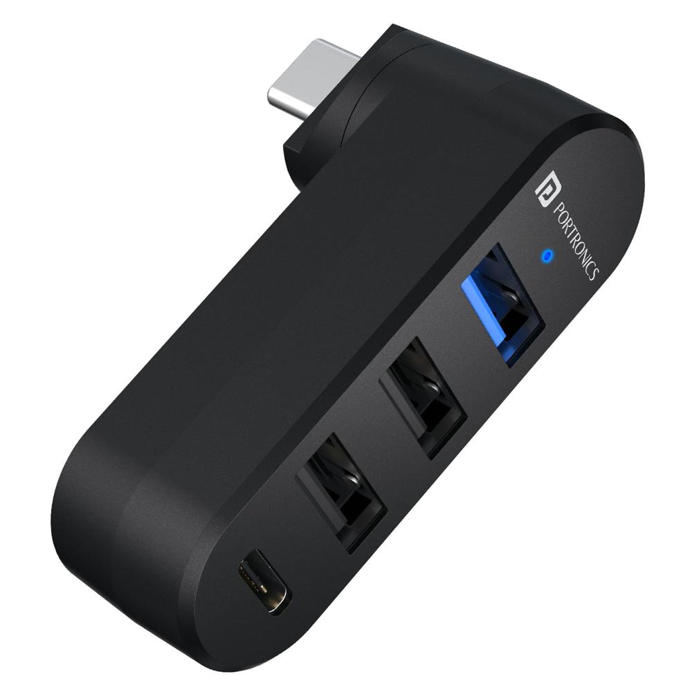 Portronics Mport Spin C, 4-in-1 Rotating Usb Hub With Type-c Connector, - Color: Black