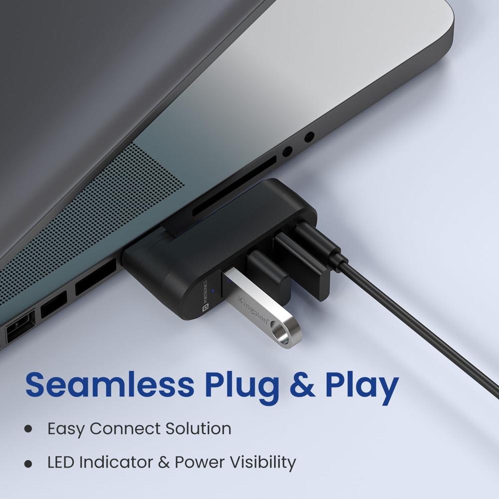 Portronics Mport Spin C, 4-in-1 Rotating USB Hub with Type-C Connector,