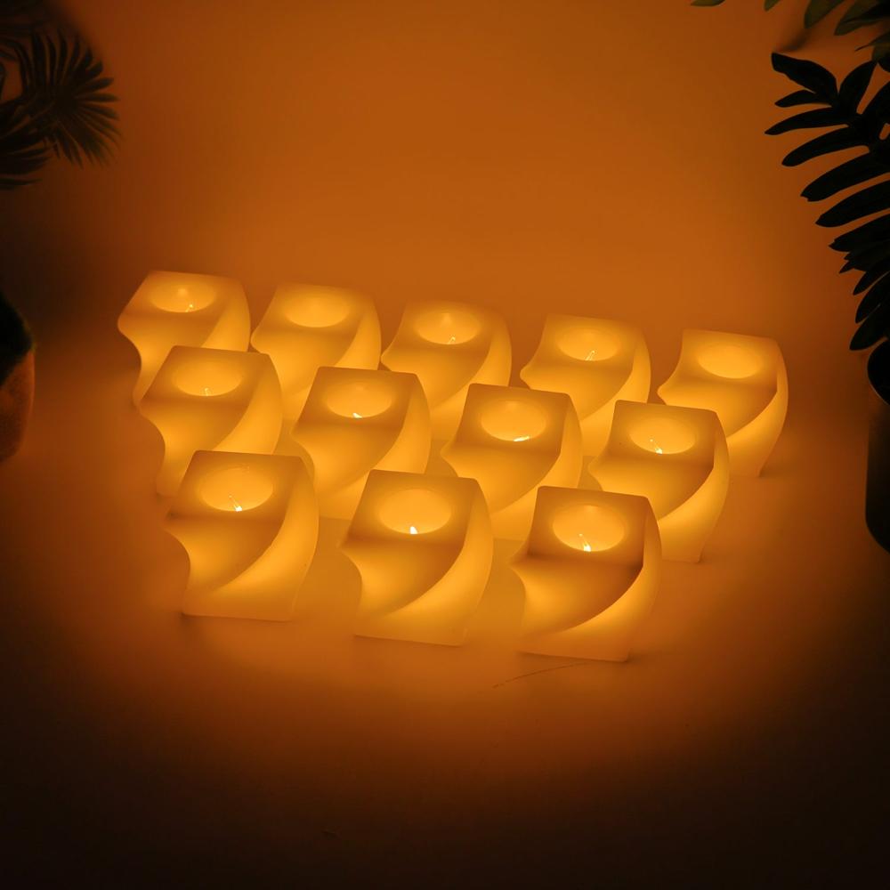 Set of 12 LED Flameless Decorative Candles Square Shape Tealight Lamps