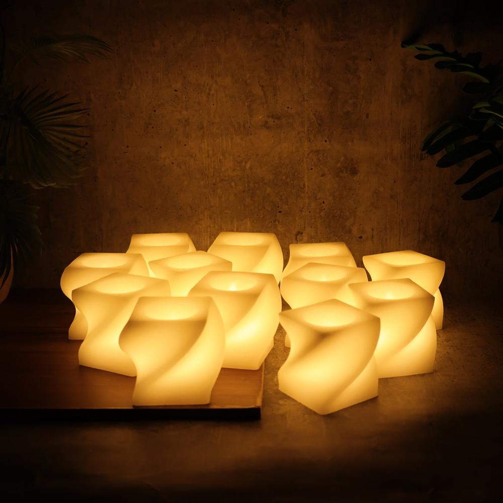 Set of 12 LED Flameless Decorative Candles Square Shape Tealight Lamps
