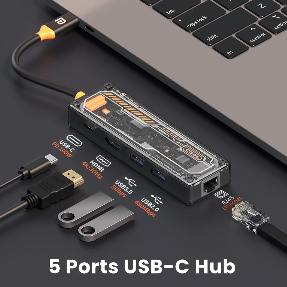 Portronics MPort View One 5-in-1 USB Type-C USB Hub/Docking Station,Type-C PD&Data, USB 3.0 SuperSpeed,USB