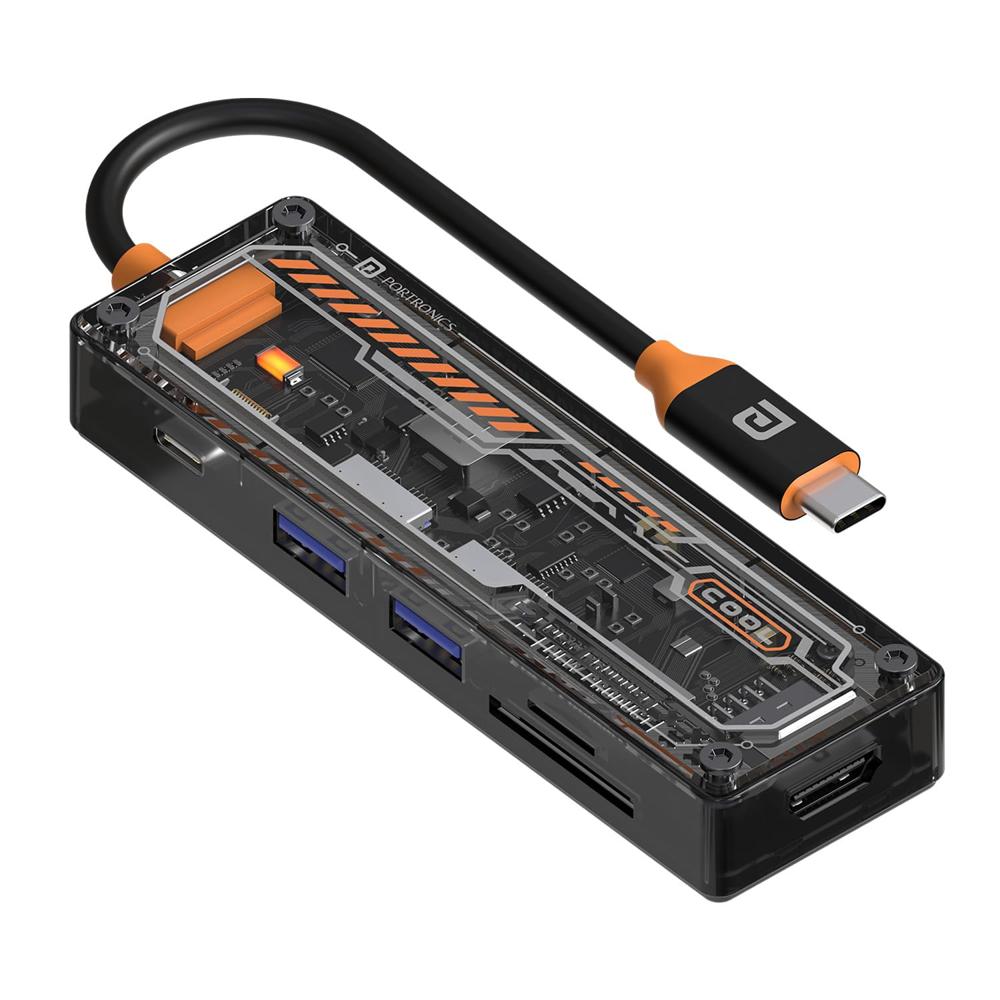 Portronics MPort View Two 6-in-1 USB Type-C Hub Dock,100 W Type-C PD&Data, USB 3.0 SuperSpeed
